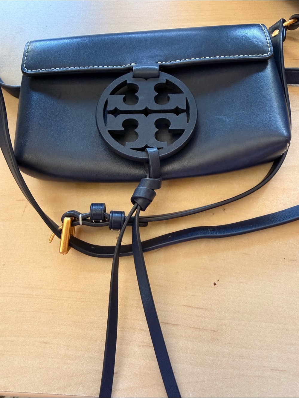 Tory Burch Miller Leather Belt Bag Navy Blue Waist Crossbody Gold Hardware